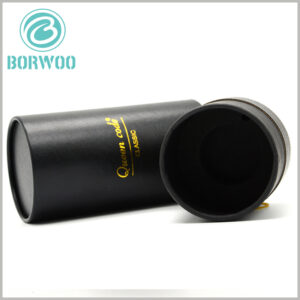 high-end black paper tube packaging with gold stamping